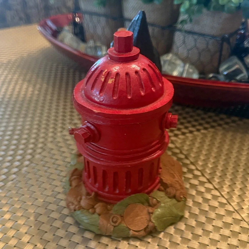 Charming Gnome with Red Fire Hydrant Figurine (Tom Clark) Collectible